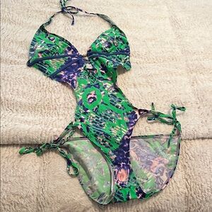 Apollo Swim Green and Blue Patterned Swimsuit